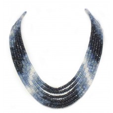 Strand Necklace Blue Sapphire Diamond Cut Beads Natural 6 Line Gem Stone D795